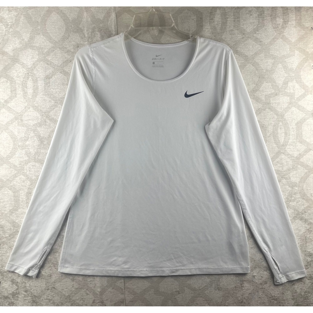 Nike Dri-FIT Men Large White Long Sleeve Thumbhole Running Shirt 889536-100 2018
